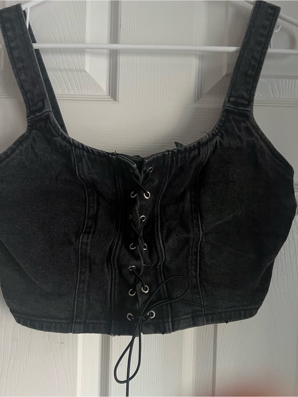 wild fable Black Lace-Up Cropped Denim Bustier